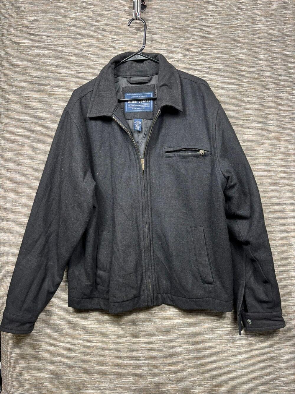 Aeropostale Jacket Mens Large Black Wool Blend Bomber Zip Pockets Lined Collared